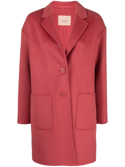 Shop Twinset Single-breasted Wool-blend Coat In Pink
