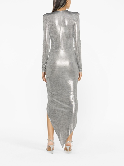 Shop Alexandre Vauthier Metallic-finish Asymmetric Midi Dress In Silver