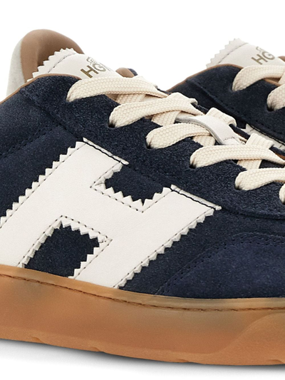Hogan Navy Suede Leather H Sneakers In Black