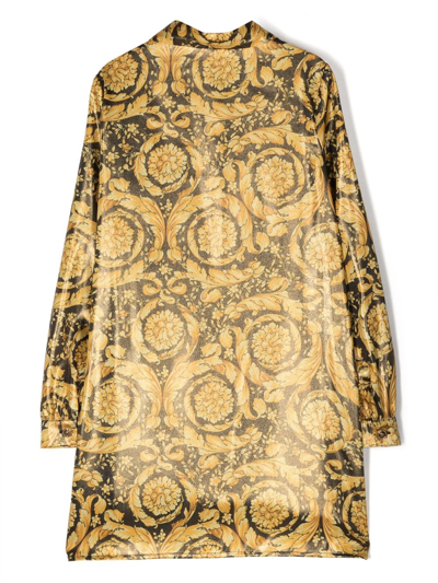 Shop Versace Barocco-print Long-sleeve Shirtdress In Gold