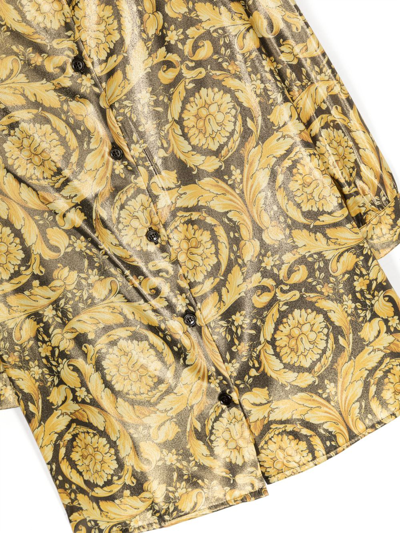 Shop Versace Barocco-print Long-sleeve Shirtdress In Gold