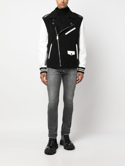 Philipp Plein Leather Biker Jacket In Black