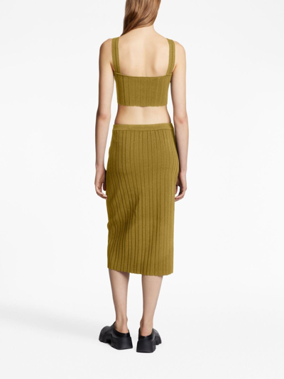 Shop Proenza Schouler White Label Ribbed-knit Midi Skirt In Green