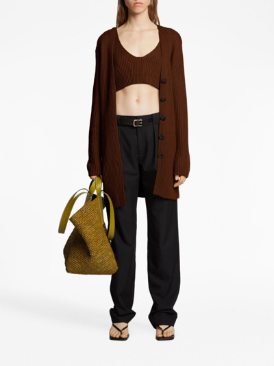 Shop Proenza Schouler White Label Ribbed-knit Belted Cardigan In Brown