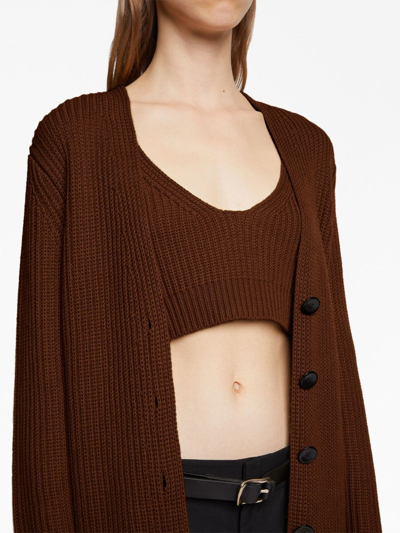 Shop Proenza Schouler White Label Ribbed-knit Belted Cardigan In Brown