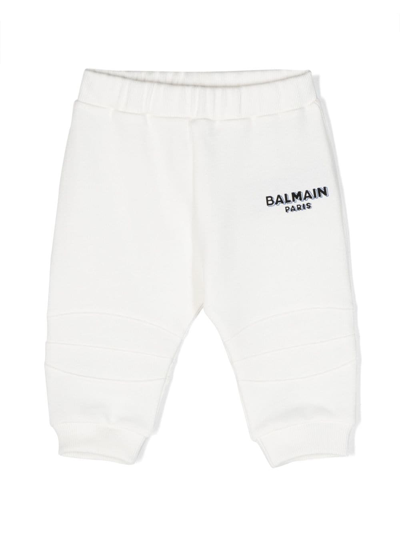 Shop Balmain Logo-print Cotton Track Pants In White