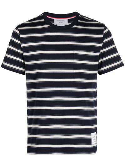Shop Thom Browne Stripe-pattern Cotton T-shirt In Blue