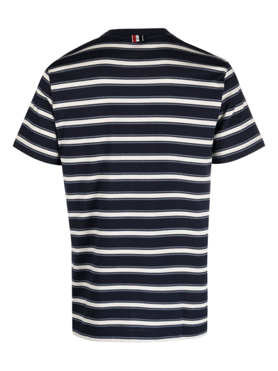 Shop Thom Browne Stripe-pattern Cotton T-shirt In Blue
