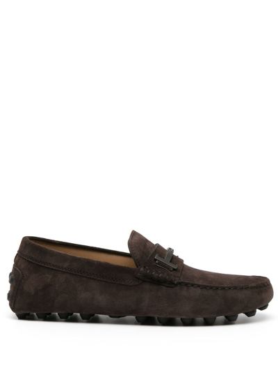 Shop Tod's Gommino Double-t Suede Loafers In Brown