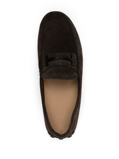 Shop Tod's Gommino Double-t Suede Loafers In Brown