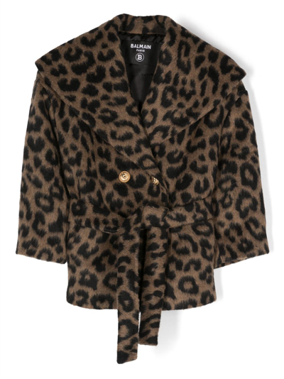 Shop Balmain Leopard-print Faux-fur Coat In Brown