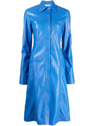 Shop Stella Mccartney Faux-leather Long-sleeve Dress In Blue
