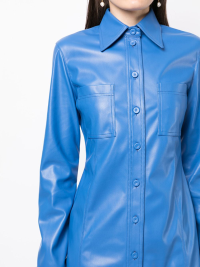 Shop Stella Mccartney Faux-leather Long-sleeve Dress In Blue