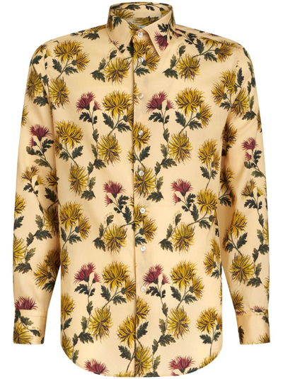 Shop Etro Botanical-print Cotton Shirt In Yellow