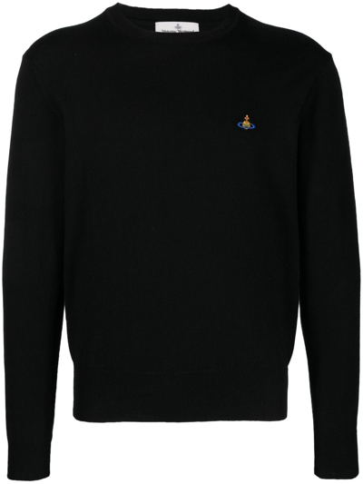 Vivienne Westwood 'alex' Black Crewneck Sweater With Orb Logo Detail On The Front In Black