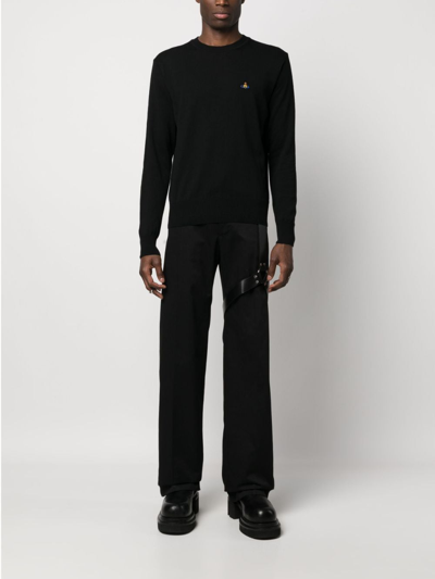 Vivienne Westwood 'alex' Black Crewneck Sweater With Orb Logo Detail On The Front In Black