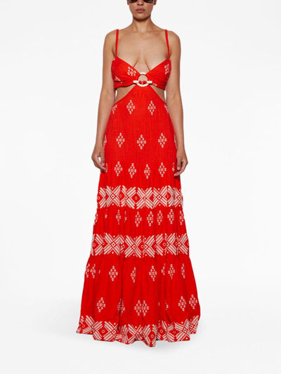 Shop Johanna Ortiz Geometric-pattern Maxi Dress In Orange