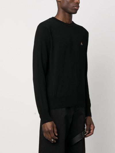 Vivienne Westwood 'alex' Black Crewneck Sweater With Orb Logo Detail On The Front In Black