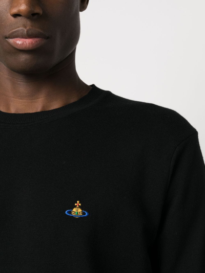 Vivienne Westwood 'alex' Black Crewneck Sweater With Orb Logo Detail On The Front In Black