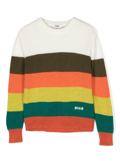 Shop Msgm Stripe-pattern Colour-block Jumper In Green