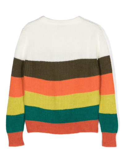 Msgm Stripe-pattern Colour-block Jumper In Green