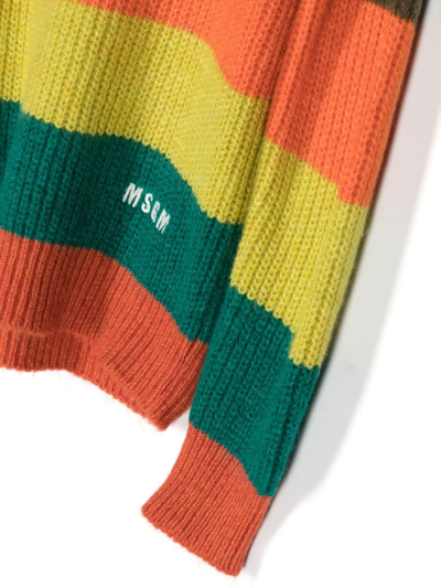 Msgm Stripe-pattern Colour-block Jumper In Green