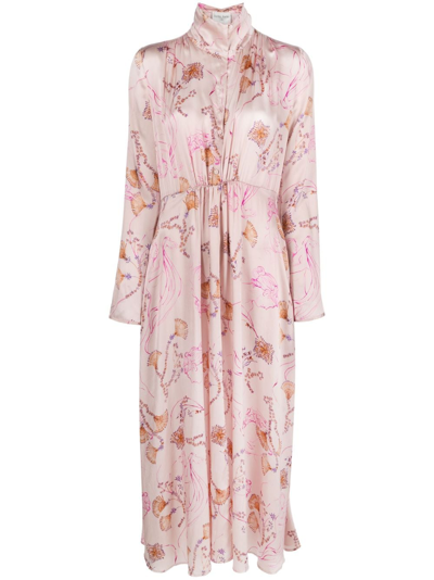 Shop Forte Forte Floral-print Silk Maxi Dress In Pink