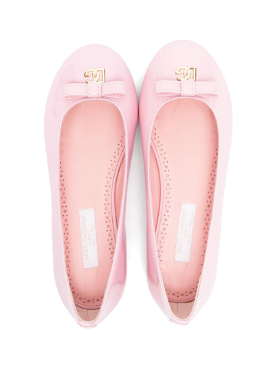 Shop Dolce & Gabbana Logo-plaque Patent-finish Ballerinas In Pink