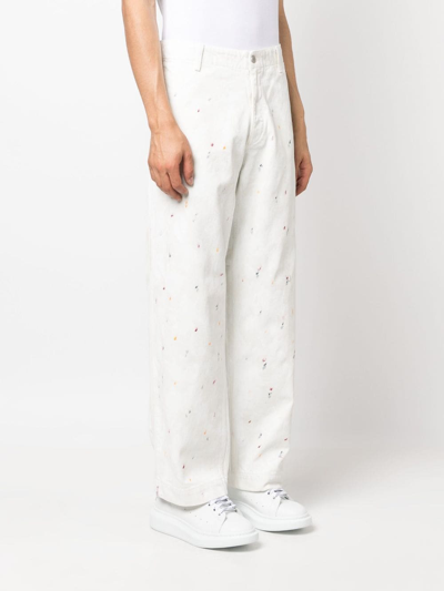 Shop Emporio Armani Paint Splatter-detail Cotton Jeans In White
