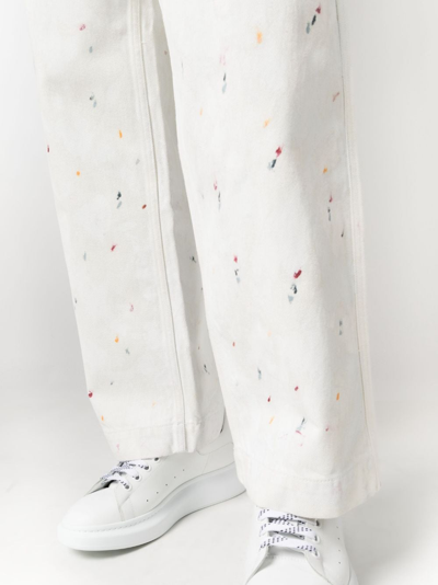 Shop Emporio Armani Paint Splatter-detail Cotton Jeans In White