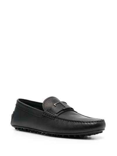 Shop Tod's Logo-plaque Leather Loafers In Black