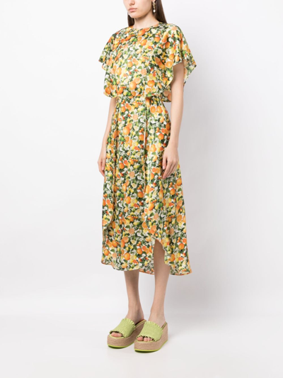 Shop Stella Mccartney Fruit-print Short-sleeve Silk Dress In Multicolour