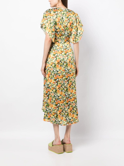 Shop Stella Mccartney Fruit-print Short-sleeve Silk Dress In Multicolour