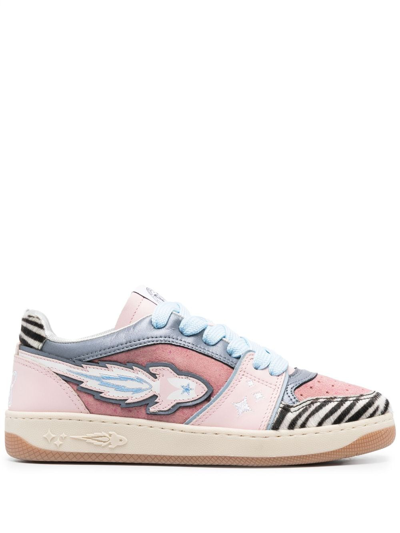 Shop Enterprise Japan Logo-patch Panelled Leather Sneakers In Pink