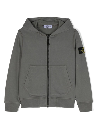 Shop Stone Island Junior Compass-badge Zip-up Hoodie In Grey