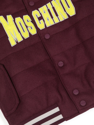 Shop Moschino Logo-patch Wool-blend Gilet In Purple