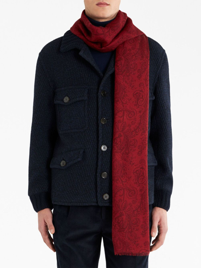 Etro Paisley-print Frayed-edge Scarf In Red