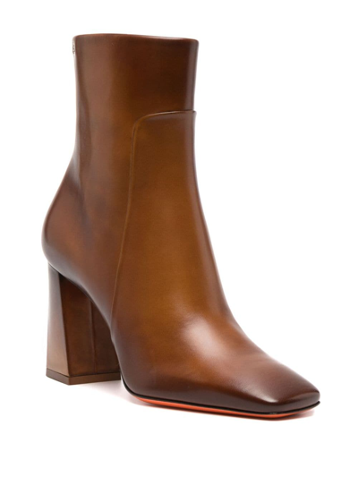 Shop Santoni 90mm Leather Ankle Boots In Brown
