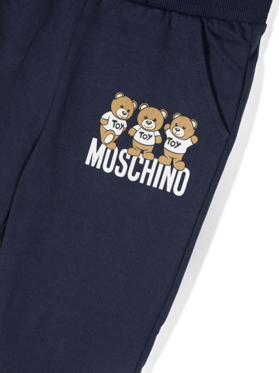 Shop Moschino Teddy Bear-print Cotton Track Pants In Blue