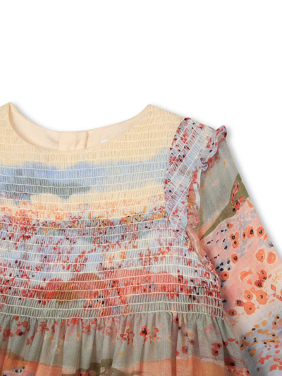 Shop Chloé Graphic-print Ruffle-detailing Dress In Multicolour