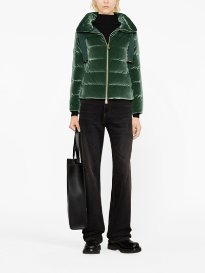 Herno Drawstring Velour Puffer Jacket In Green