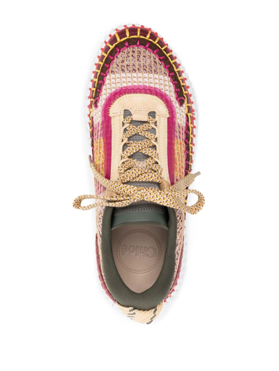 Shop Chloé Nama Splattered-sole Patchwork Sneakers In Brown