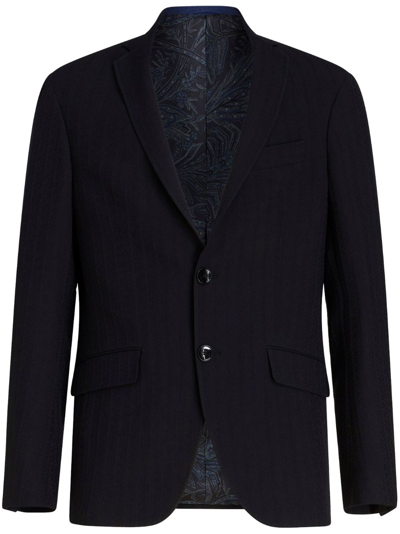 Shop Etro Notched-lapels Virgin Wool-blend Blazer In Black