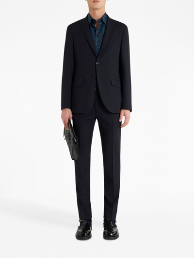 Etro Notched-lapels Virgin Wool-blend Blazer In Black