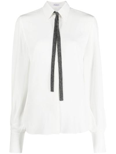 Shop Brunello Cucinelli Tie-neck Silk Shirt In White