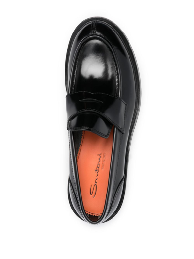 Shop Santoni Patent Leather Penny Loafers In Black