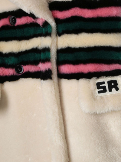 Shop Sonia Rykiel Enfant Logo-embroidered Stripe-detailing Coat In Neutrals
