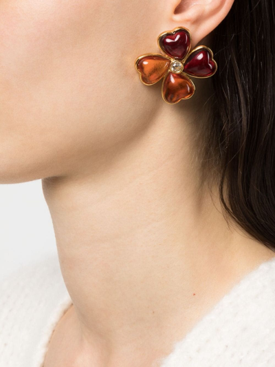 SAINT LAURENT Pre-owned 1980s Clover Clip-on Earrings In Red