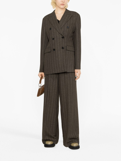 Shop Remain Pinstriped Double-breasted Wool Blazer In Brown