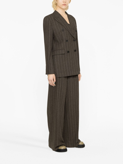 Shop Remain Pinstriped Double-breasted Wool Blazer In Brown